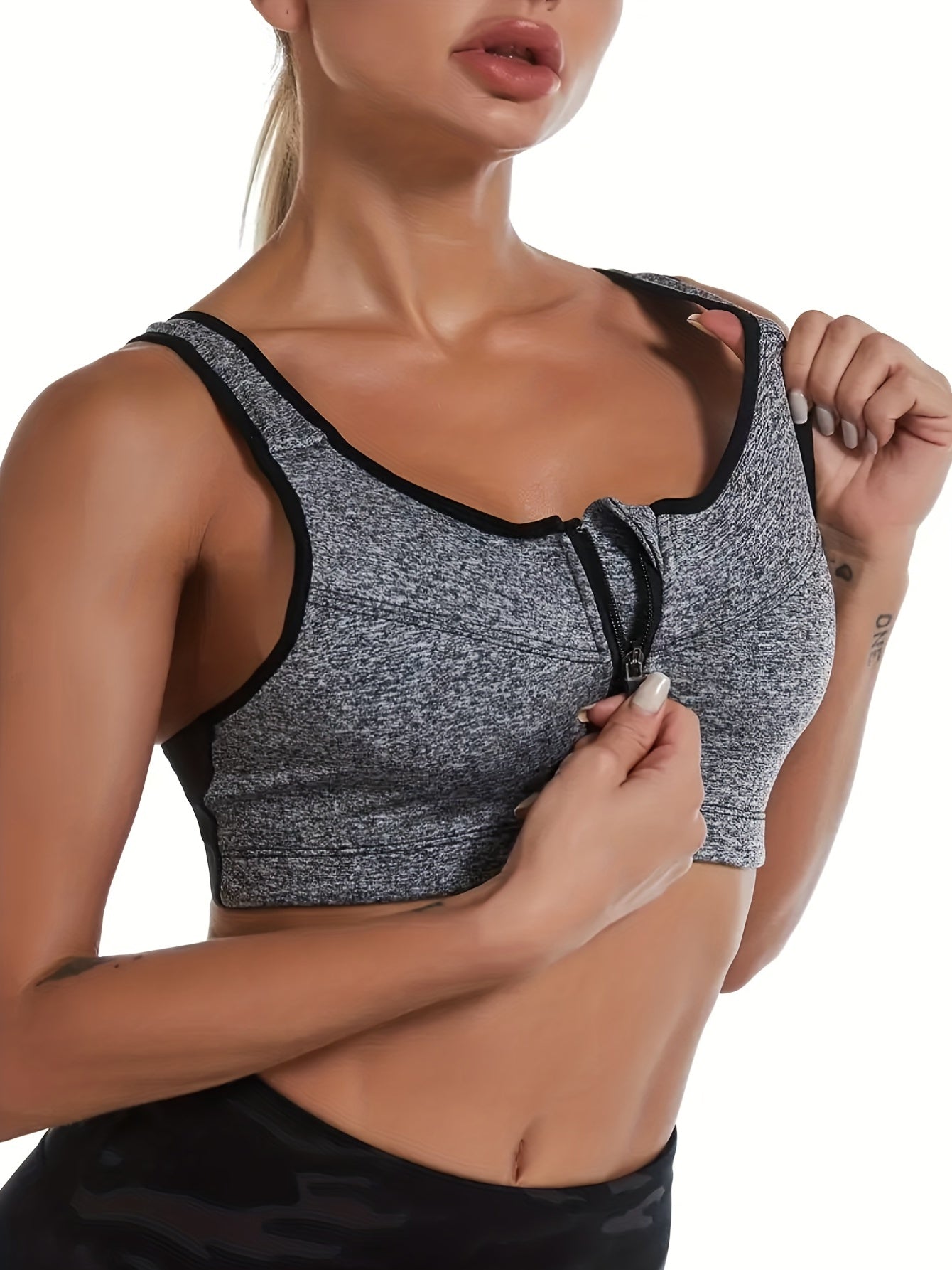 Wireless Zip Up Sports Bra Hollow Out Push Up Tank Bra