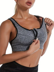 Wireless Zip Up Sports Bra Hollow Out Push Up Tank Bra