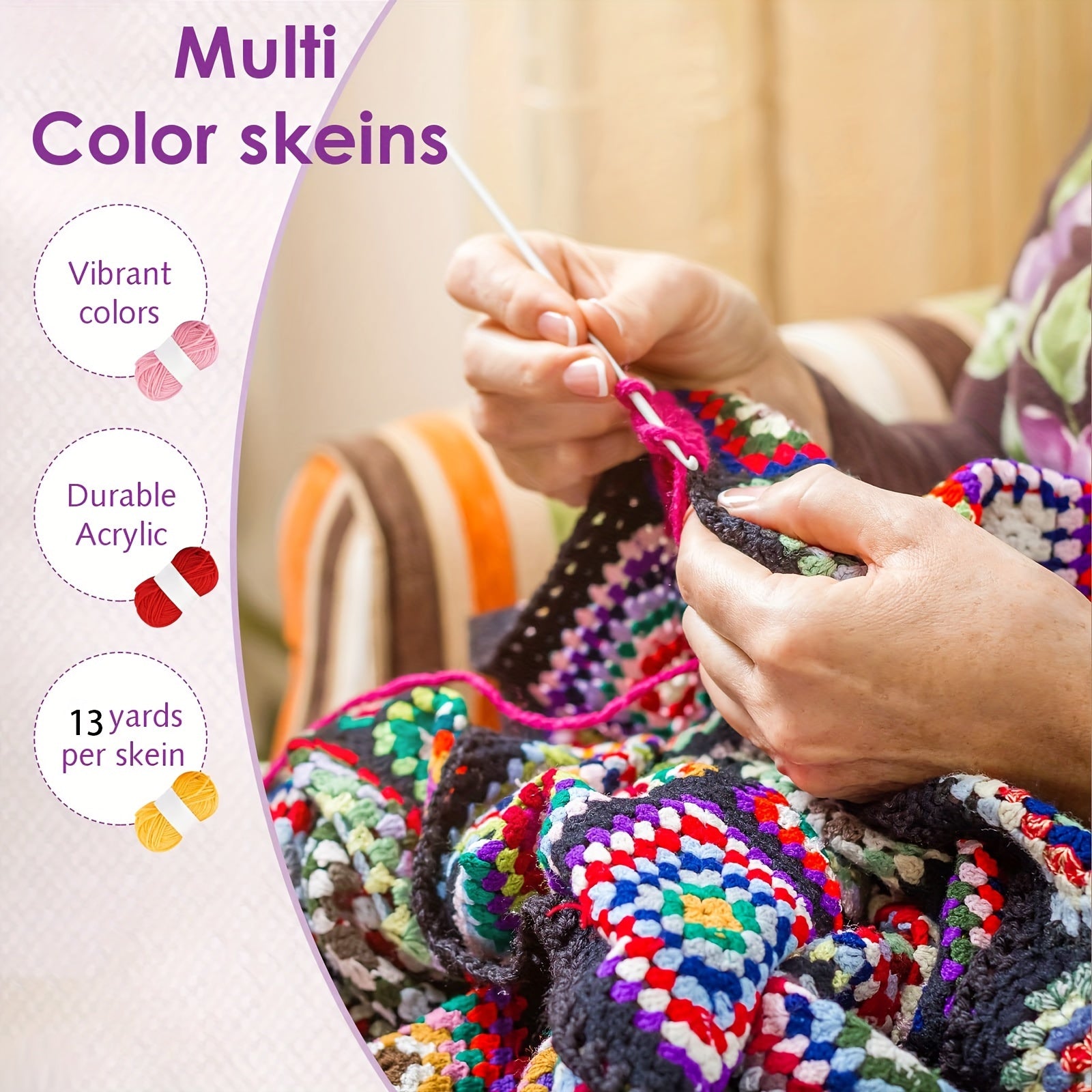12pcs Multicolor Acrylic Yarn Skeins for Crochet Craft Projects