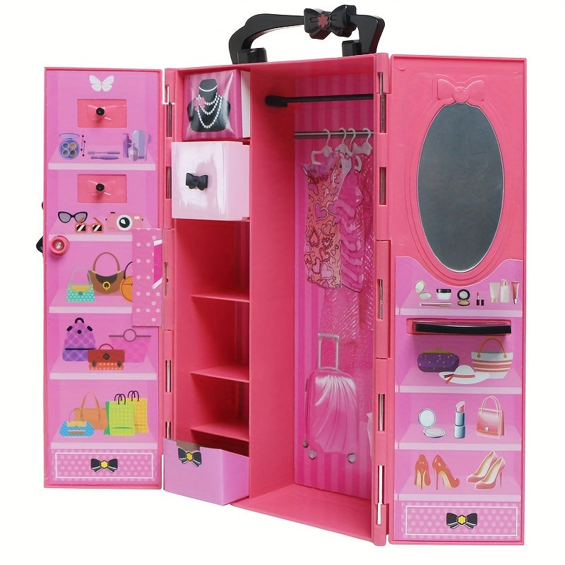 Dollhouse Furniture Doll Wardrobe Portable Closet DIY Gift Children Game