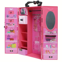 Dollhouse Furniture Doll Wardrobe Portable Closet DIY Gift Children Game