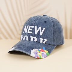 Distressed Baseball Cap York Embroidery Print Adjustable Sun Hat