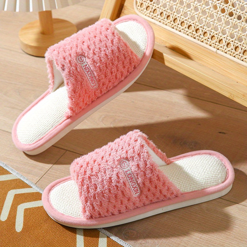 Women's Faux Fur Slippers with Linen Sole