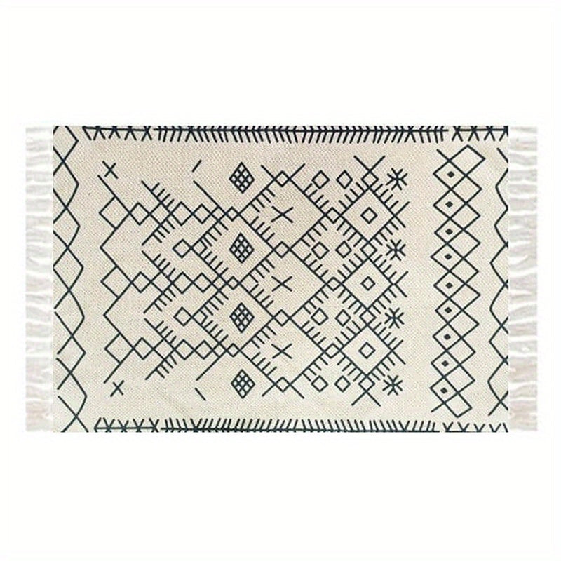 Boho Hand woven Linen Area Rugs With Tassels