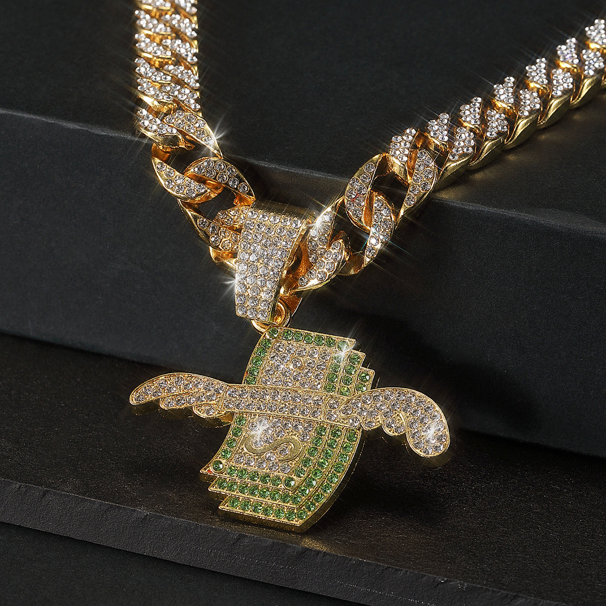 Wings Dollar Pendant Set Rhinestone Necklace