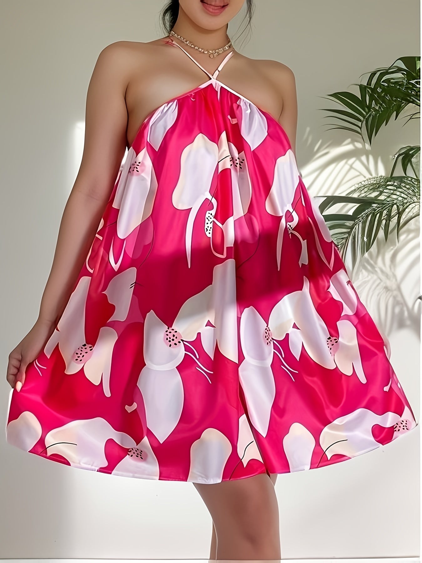 Floral Print Backless Dress Vacation Spaghetti Strap Mini Dress