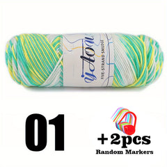 100g Multicolor Yarn, 2 Markers Crochet Yarn 5mm 200meters