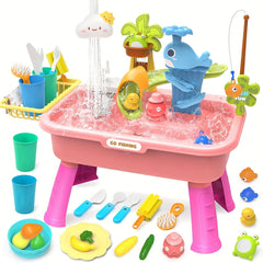 3in1 Sink Toy w/ Running Water Kitchen Food Fishing Toy Water Play Station