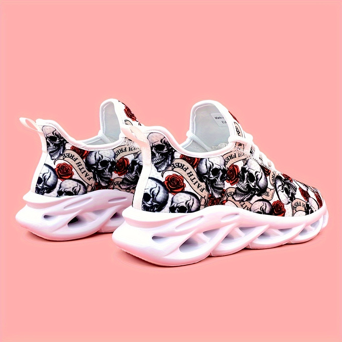 Skull & Rose Pattern Outdoor Sneakers Lightweight Sport Shoes