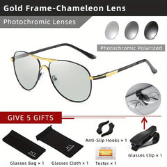 CLLOIO Men's Photochromic Lens Polarized Sunglasses Unisex Pilot Vintage