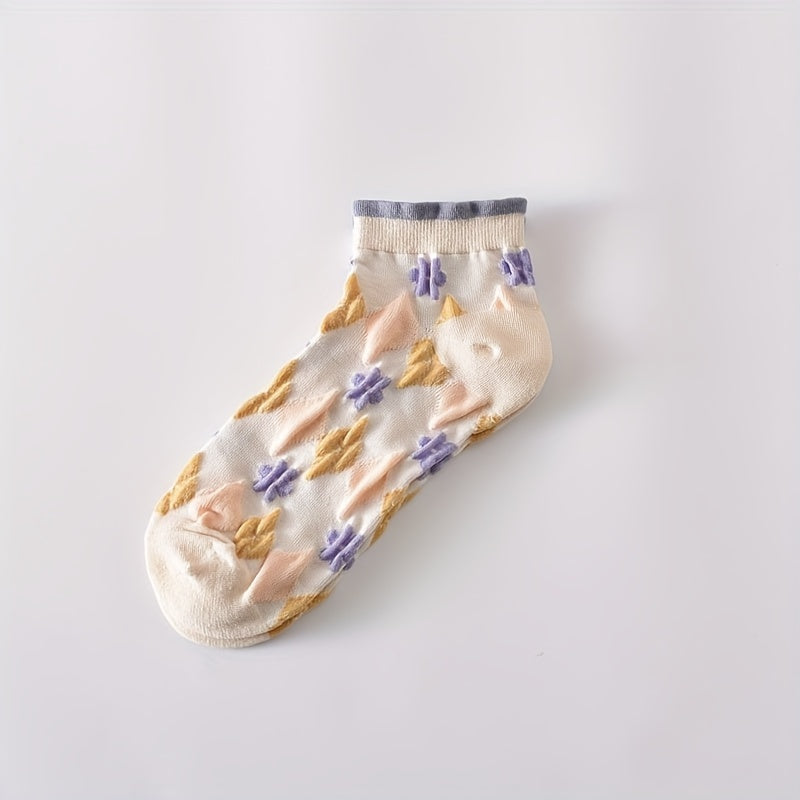 5 Pairs Textured Ruffle Socks Low Cut Women's Stockings