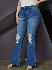 Ripped Flare Leg Jeans Women's Plus Medium Stretch Jeans