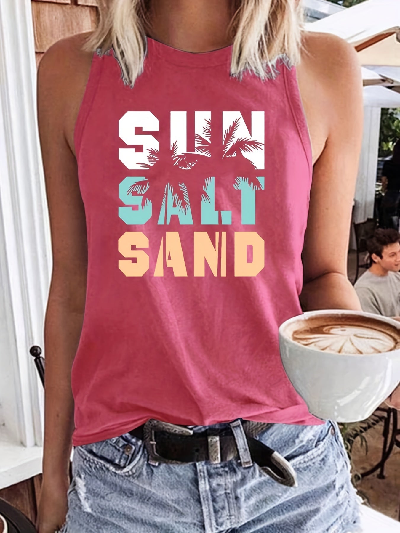 Letter Print Sleeveless Tank Top Casual Loose Fit