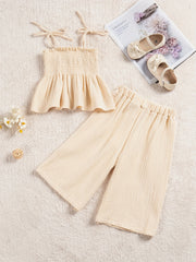 2pcs Baby Girls Shirred Camisole Top & Wide Leg Pants Set