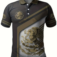 Mexico Eagle Holding Snake Pattern Men's Short Sleeve Shirt
