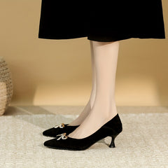 Women's Rhinestone Bow Kitten Heel Slip-On Shoes