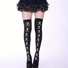 Skull & Bat Print Over The Knee Socks for Halloween