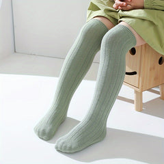 Girl's Twist Striped Knitted Knee High Socks Breathable Long Stockings
