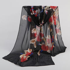 Colorful Flower Print Scarf Soft Stripe Women Scarf Shawl Beach Scarf
