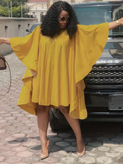 Solid Batwing Sleeve Oversized Asymmetrical Midi Dress