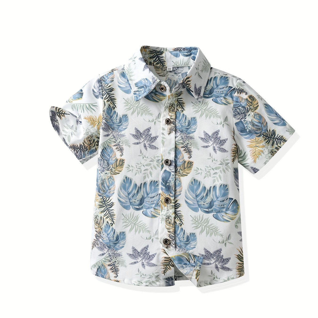 Boys Leaf Print Short Sleeves Casual Shirt For Vacation Beach