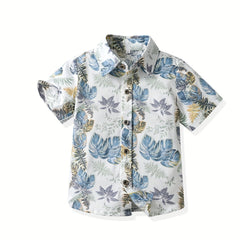 Boys Leaf Print Short Sleeves Casual Shirt For Vacation Beach