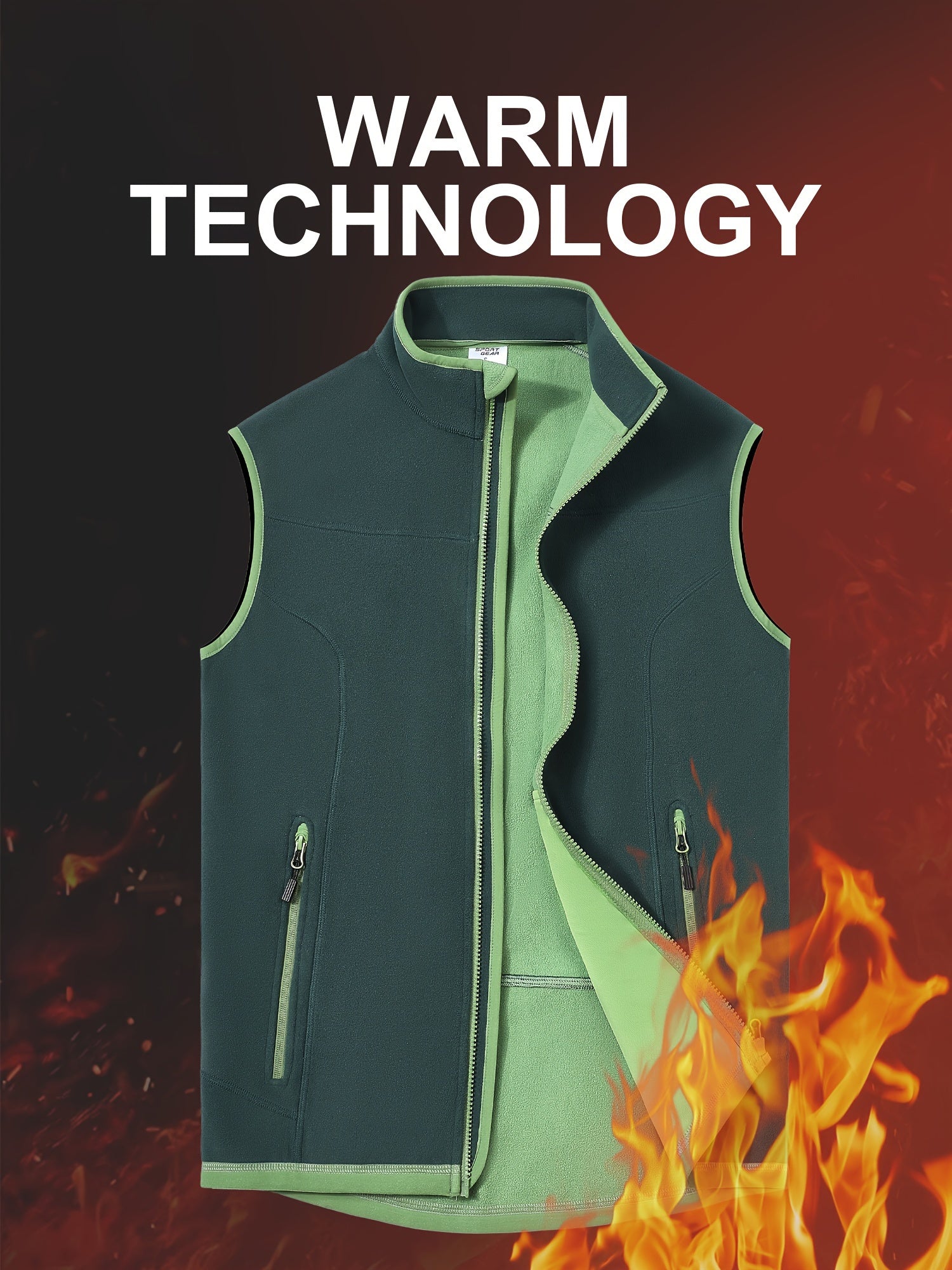 Men's Warm Stand Collar Vest Full Zip Windproof Thermal Vest