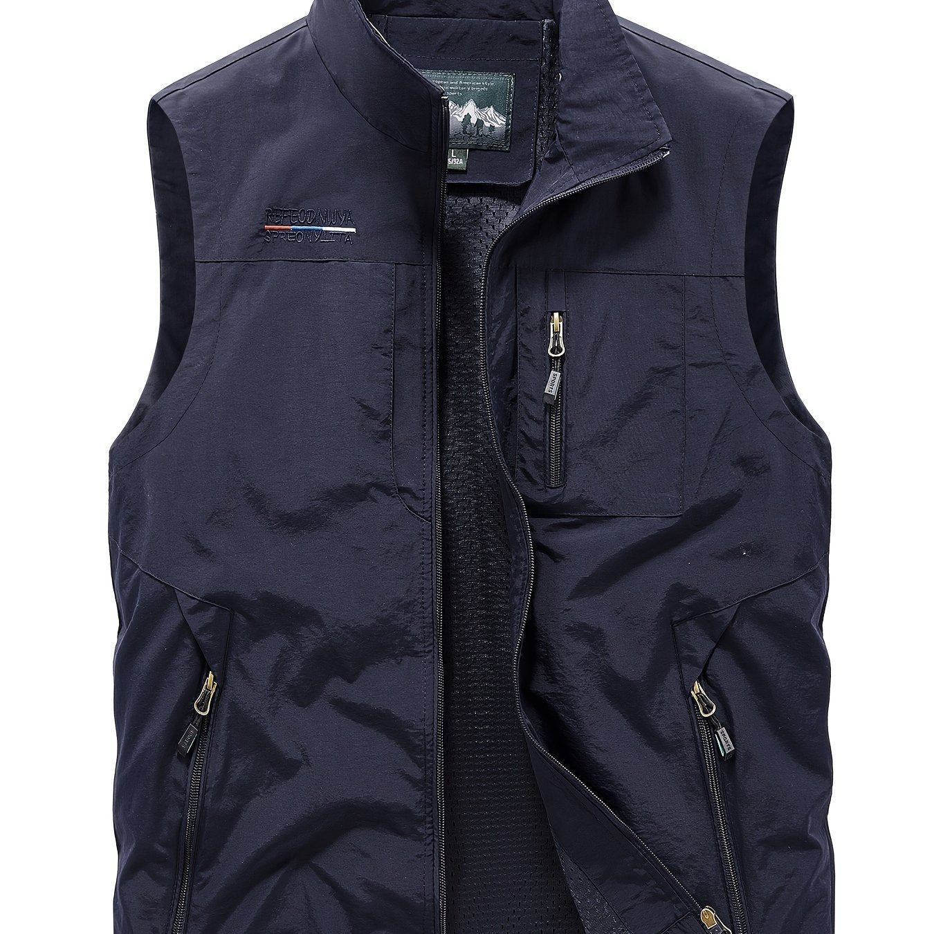 Men's Zip Pocket Stand Collar Solid Vest Outdoor Casual Sports Vest