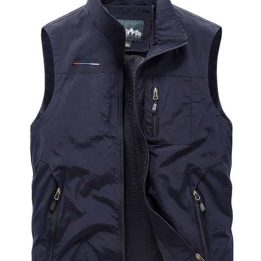 Men's Zip Pocket Stand Collar Solid Vest Outdoor Casual Sports Vest