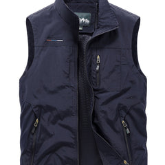 Men's Zip Pocket Stand Collar Solid Vest Outdoor Casual Sports Vest
