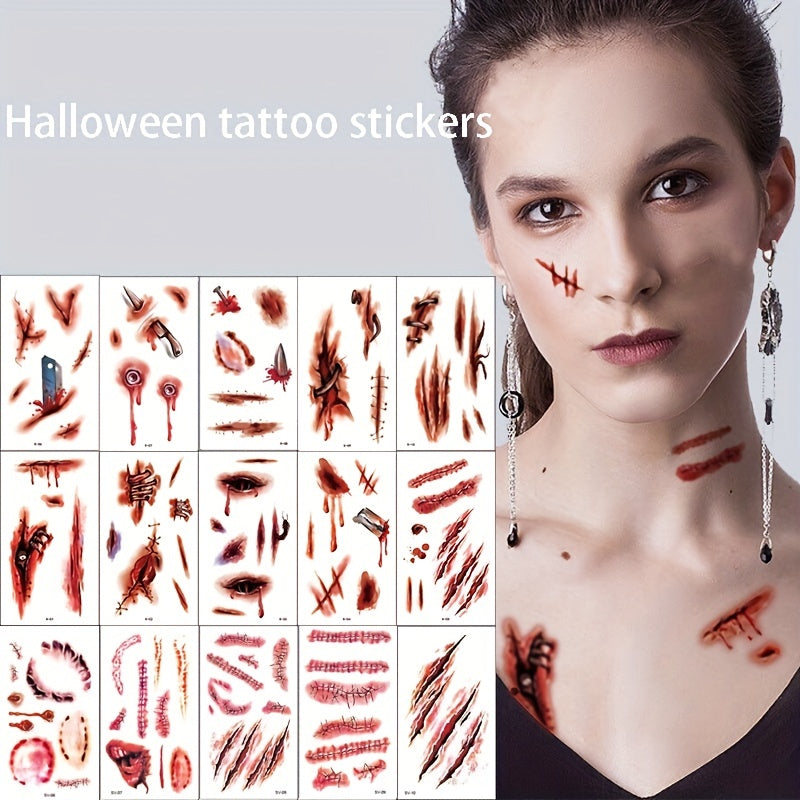 10pcs Halloween Scar Tattoo Stickers for Decoration Props