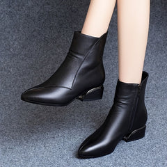 Women's Pointed Toe Ankle Boots Chunky Heel Side Zipper Booties