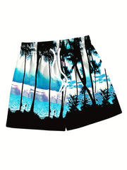 Coconut Trees Pattern Drawstring Boys Beach Trunks Kids Swimming Shorts