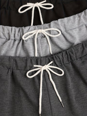 3 Pack Plus Size Basic Shorts Set Solid Plain Elastic Drawstring Shorts