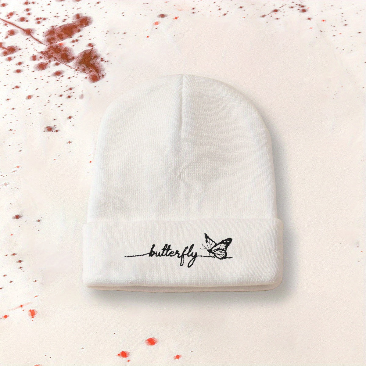 Butterfly Embroidery Knit Hat Y2K Beanie Candy Skull Cap Elastic