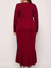 Solid Ruffle Trim V Neck Stretch Dress