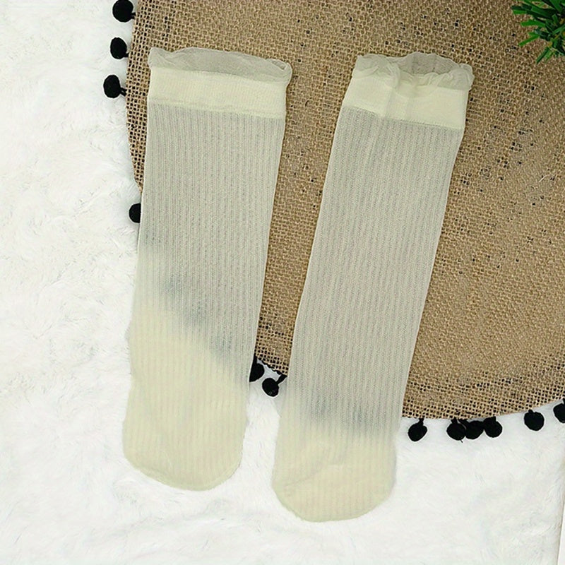Ruffle Mesh Socks Sweet & Sheer Mid Tube Socks Women's Stockings