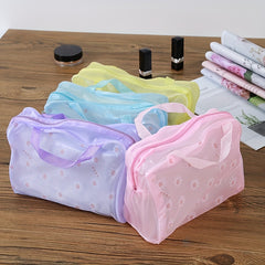 Floral Print Cosmetic Bag Lightweight Zipper Transparent Handbag