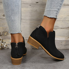 Faux Suede V Cut Chelsea Boots Chunky Heel Zip Short Boots Women's Footwear