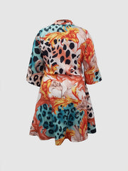 Print V Neck Collar Shirt Dress Plus Size