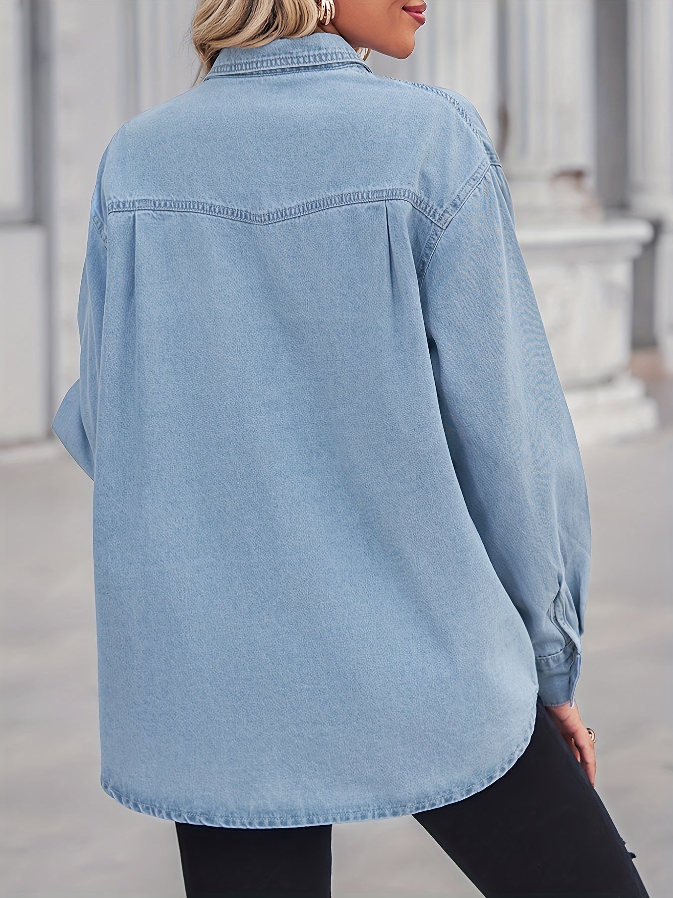 Oversized Flap Pockets Denim Jackets Long Sleeve Butt Cover Denim Coats