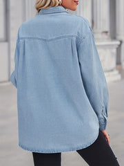 Oversized Flap Pockets Denim Jackets Long Sleeve Butt Cover Denim Coats