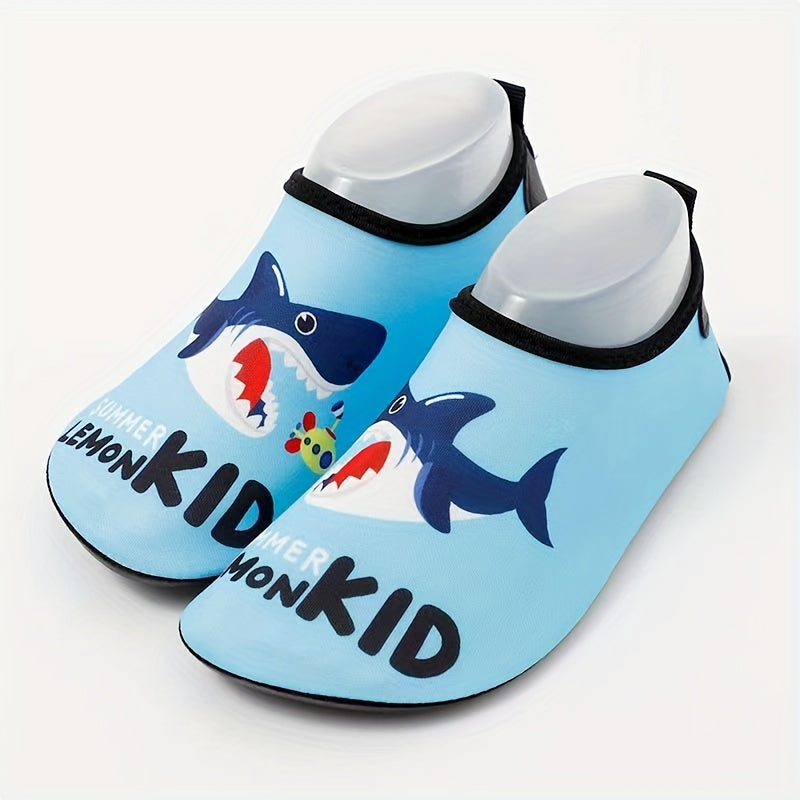 Girl's Cartoon Shark Printed Water Shoes Quick Dry Lightweight Soft Water Socks