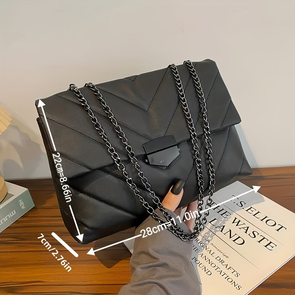 Quilted Shoulder Bag Solid Flap Chain Bag Classic Purse