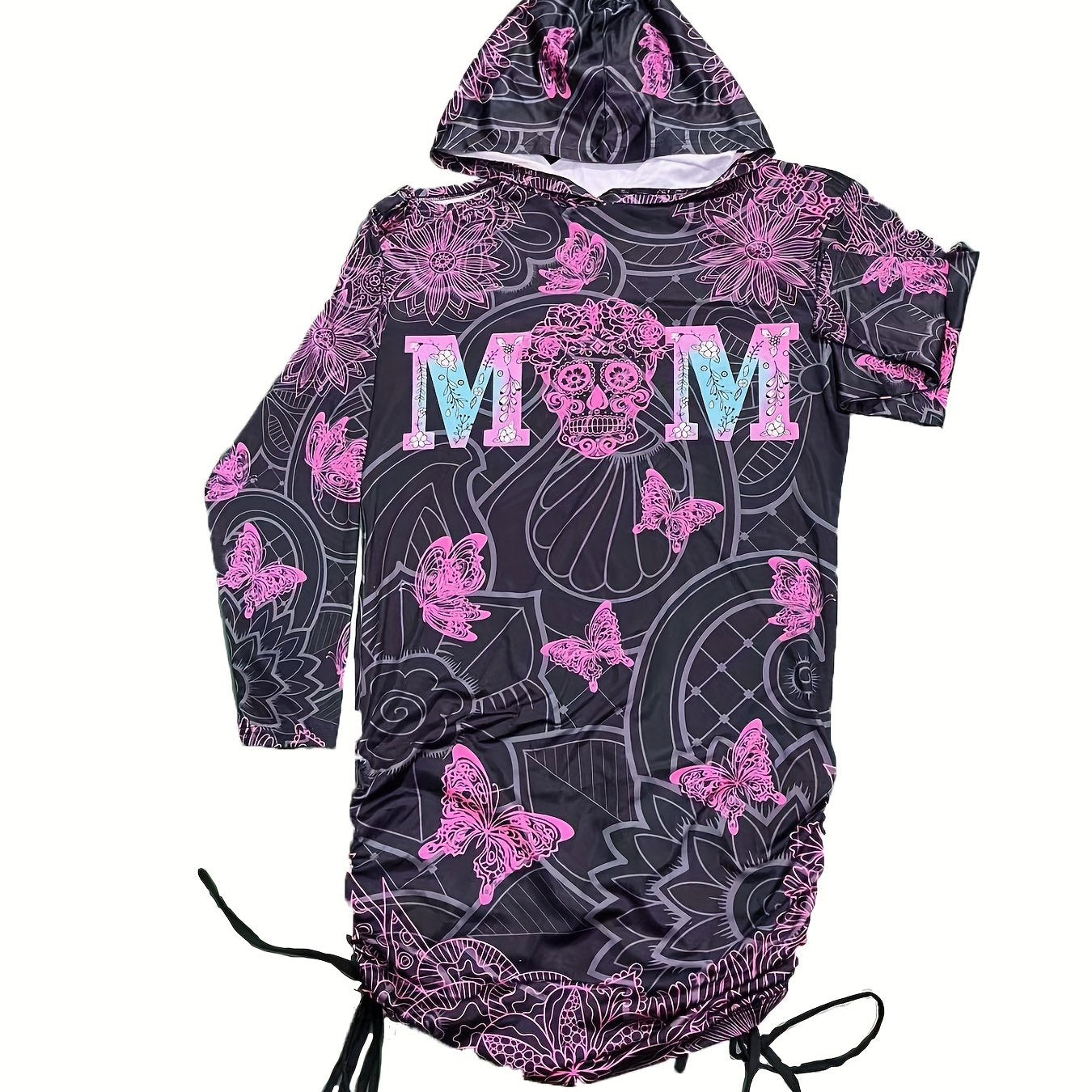 Halloween Goth Dress Women's Plus Skull Butterfly Letter Print Hooded