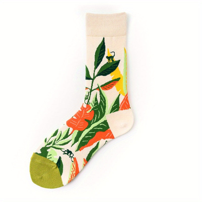 5 Pairs Floral Print Mid Tube Socks for Women