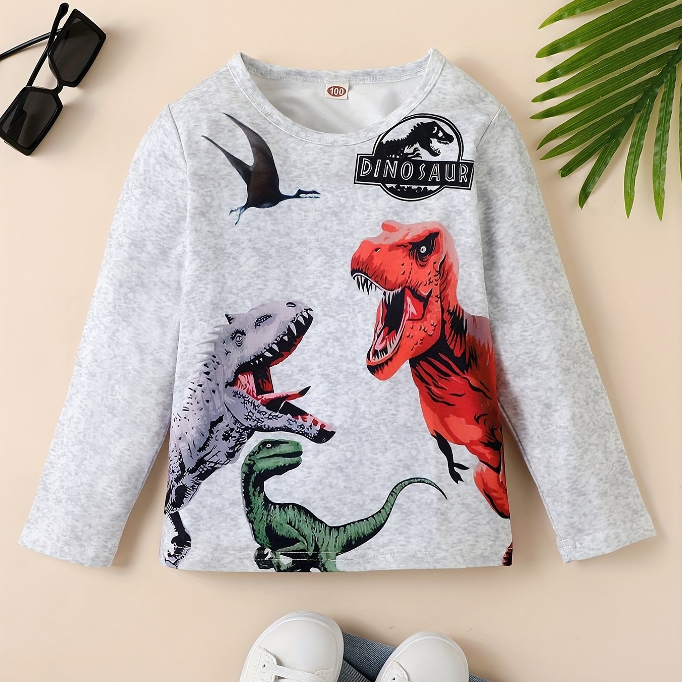 Dinosaur Print Boys Long Sleeve T shirt Lightweight Comfy Tops Kids Clothings