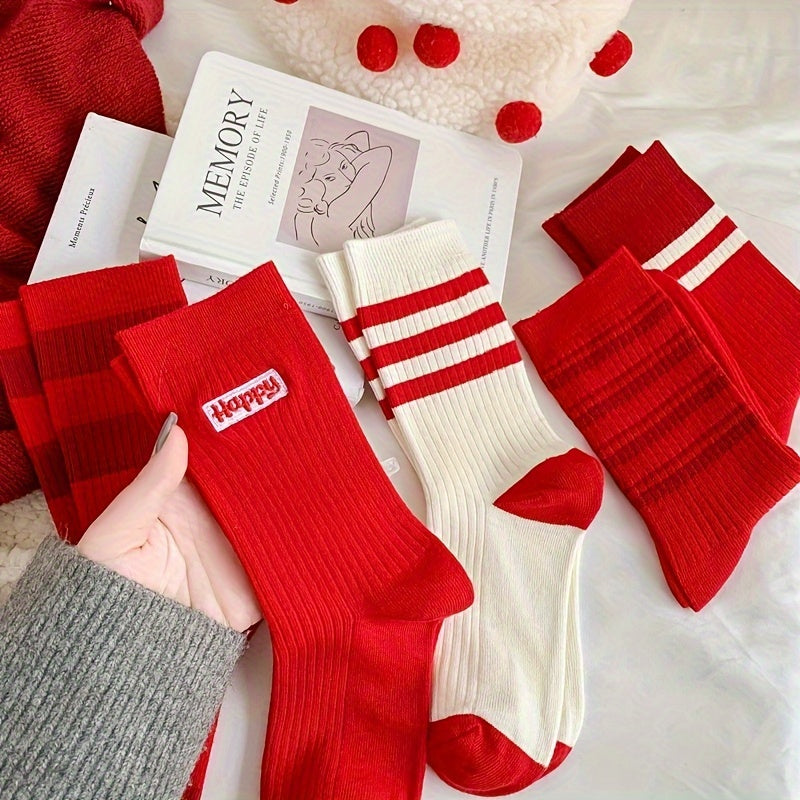 Striped & Letter Print Socks Women's Stockings