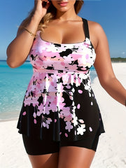 Floral Print Tankini Set Plus Size Two Piece