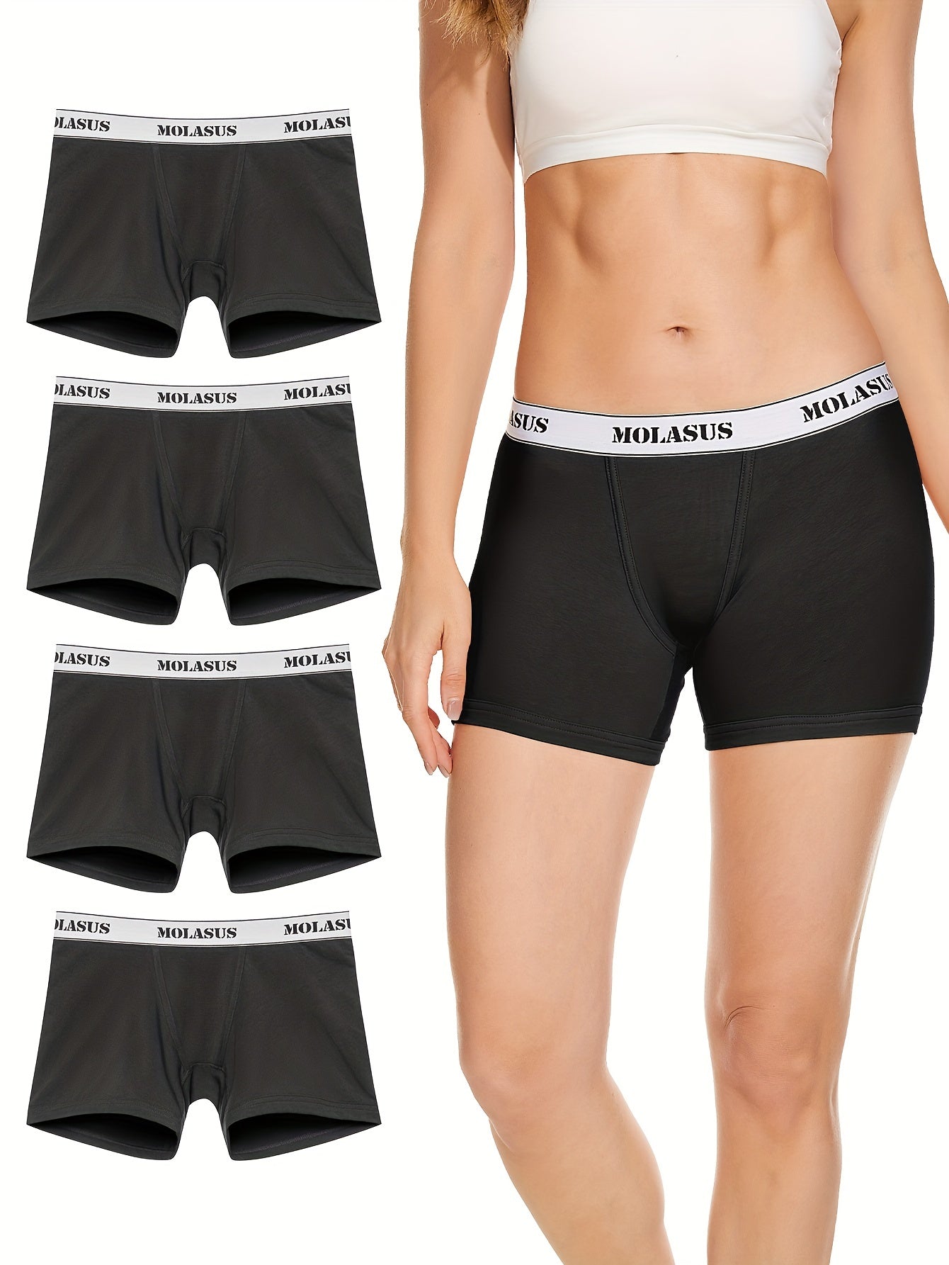 4 Pack Plus Size Panties Set Women's Plus Boyshorts